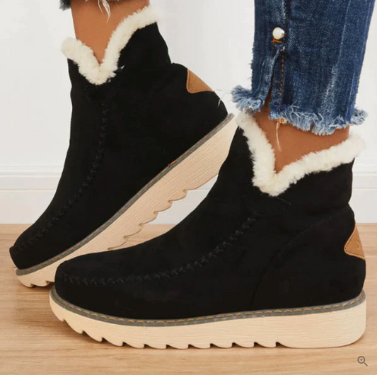 Amélie - Bottes d'hiver chic en cuir avec fourrure pour femmes